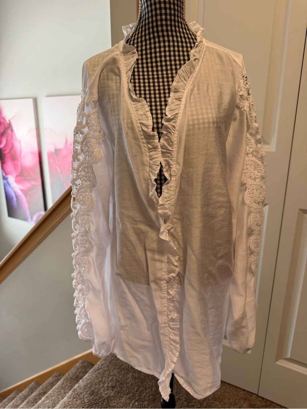 Coco + Carmen White Ruffle Front Lace-Sleeve Blouse